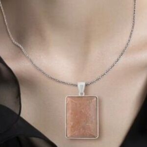 Inlay Rectangle Frame Peace Chili Stone necklace98.00 ctw Pendant in Silvertone